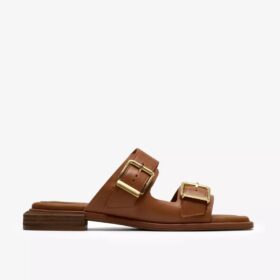 Ariany Bay platte sandalen van bruin leer voor dames