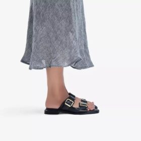 Ariany Bay platte sandalen van zwart leer voor dames