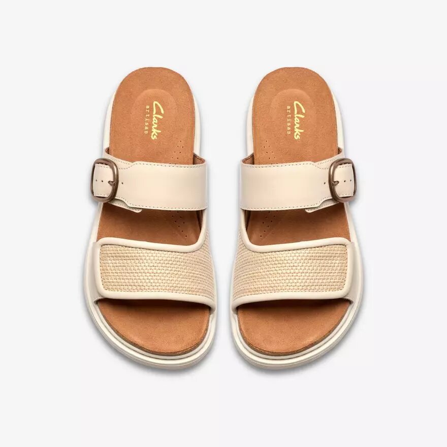 Arwell Step crèmekleurige leren platte sandalen voor dames Arwell Step crèmekleurige leren platte sandalen voor dames