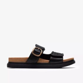 Arwell Step platte sandalen van zwart leer voor dames