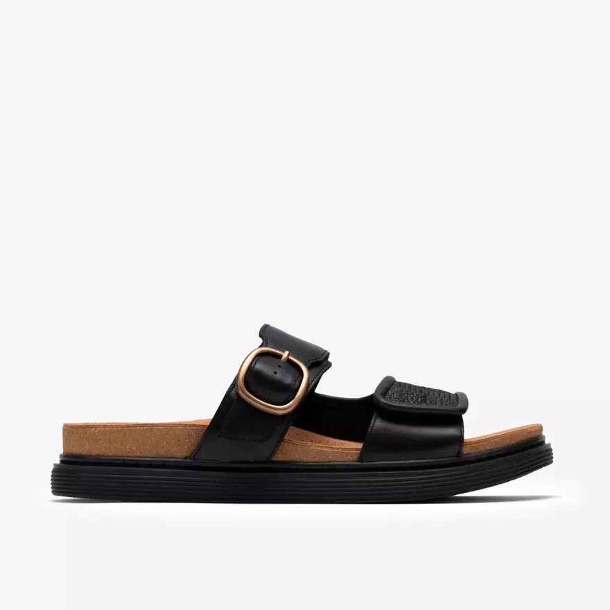Arwell Step platte sandalen van zwart leer voor dames Arwell Step platte sandalen van zwart leer voor dames