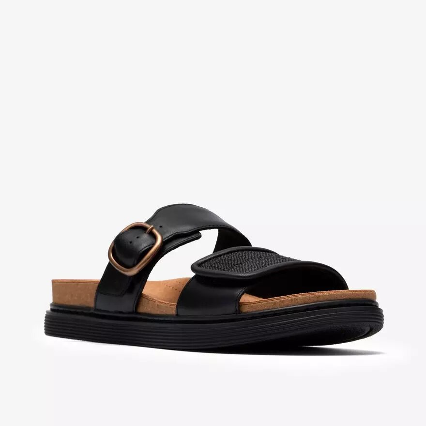 Arwell Step platte sandalen van zwart leer voor dames Arwell Step platte sandalen van zwart leer voor dames