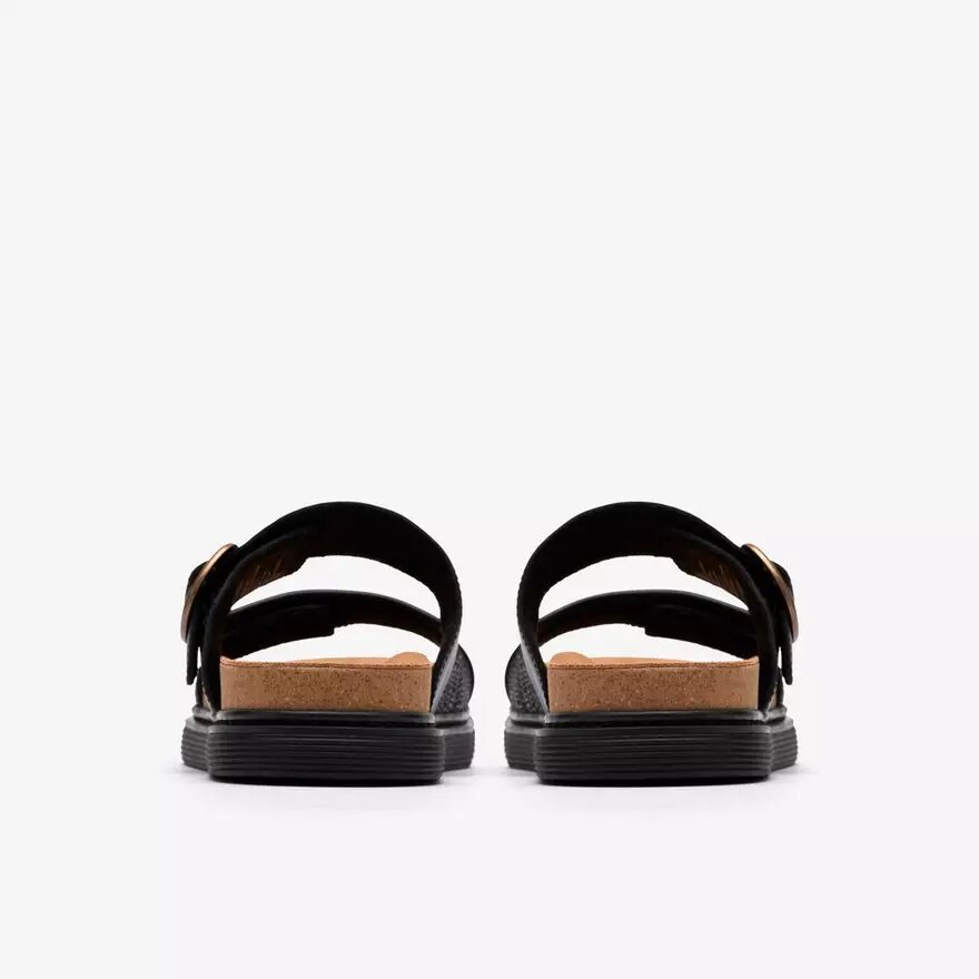 Arwell Step platte sandalen van zwart leer voor dames Arwell Step platte sandalen van zwart leer voor dames
