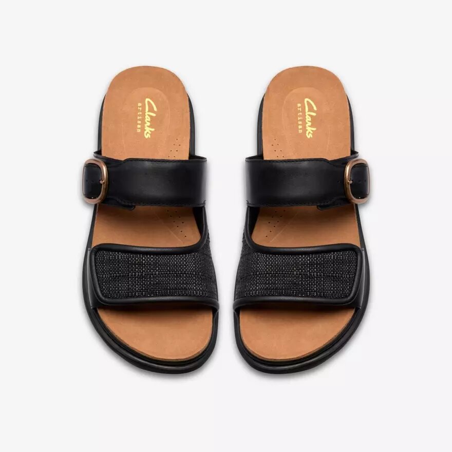 Arwell Step platte sandalen van zwart leer voor dames Arwell Step platte sandalen van zwart leer voor dames