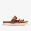 Arwell Step platte sandalen voor dames van tan-kleurig leer