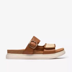 Arwell Step platte sandalen voor dames van tan-kleurig leer