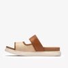 Arwell Step platte sandalen voor dames van tan-kleurig leer