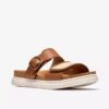 Arwell Step platte sandalen voor dames van tan-kleurig leer