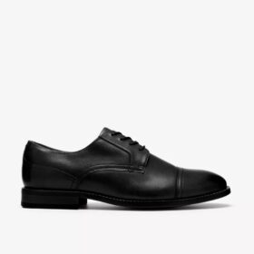 Bowburn Cap heren, zwarte leren Oxfords