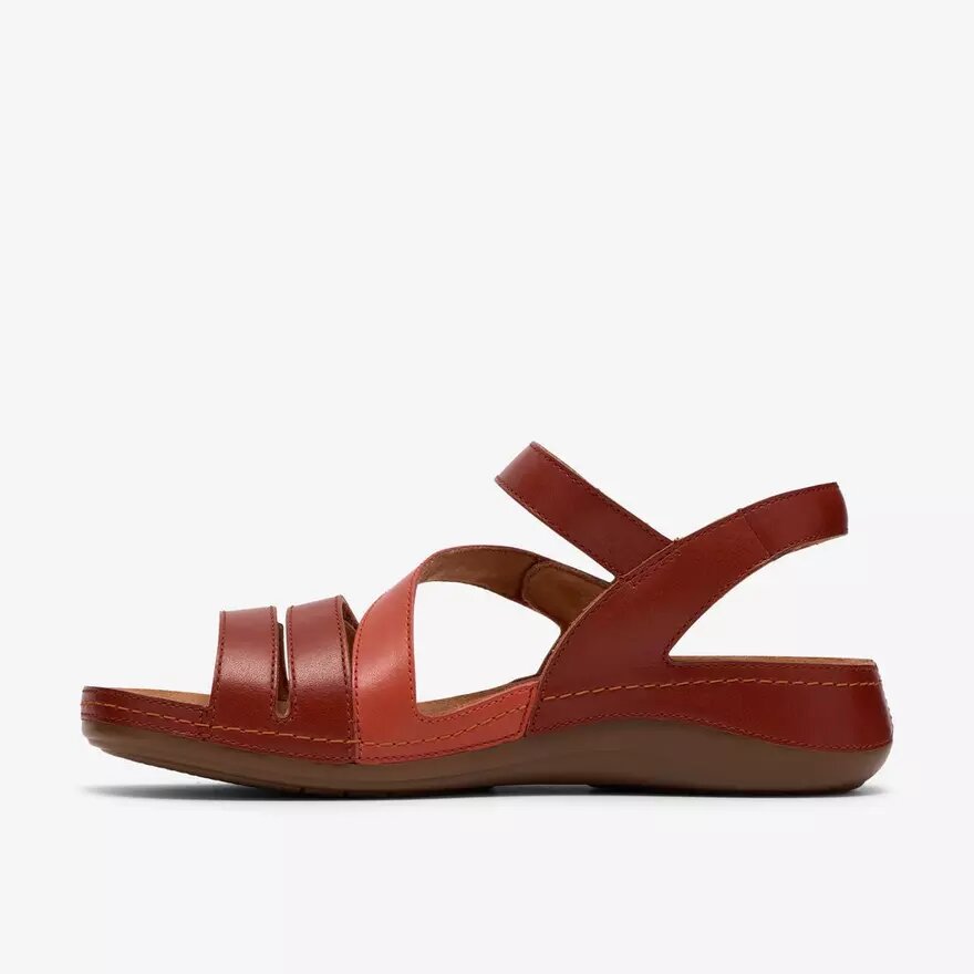 Cecily Mix platte sandalen voor dames in gebrand oranje combinatie Cecily Mix platte sandalen voor dames in gebrand oranje combinatie