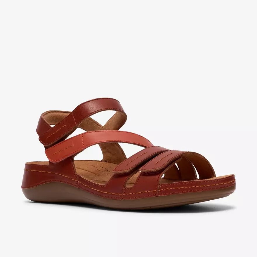 Cecily Mix platte sandalen voor dames in gebrand oranje combinatie Cecily Mix platte sandalen voor dames in gebrand oranje combinatie