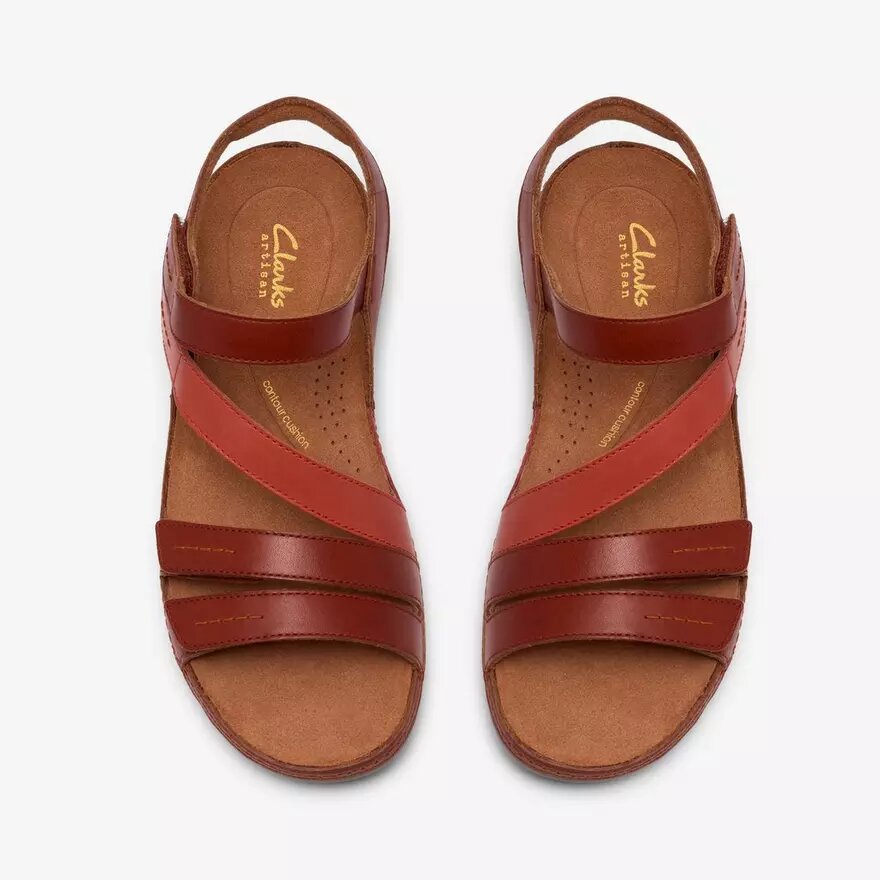 Cecily Mix platte sandalen voor dames in gebrand oranje combinatie Cecily Mix platte sandalen voor dames in gebrand oranje combinatie