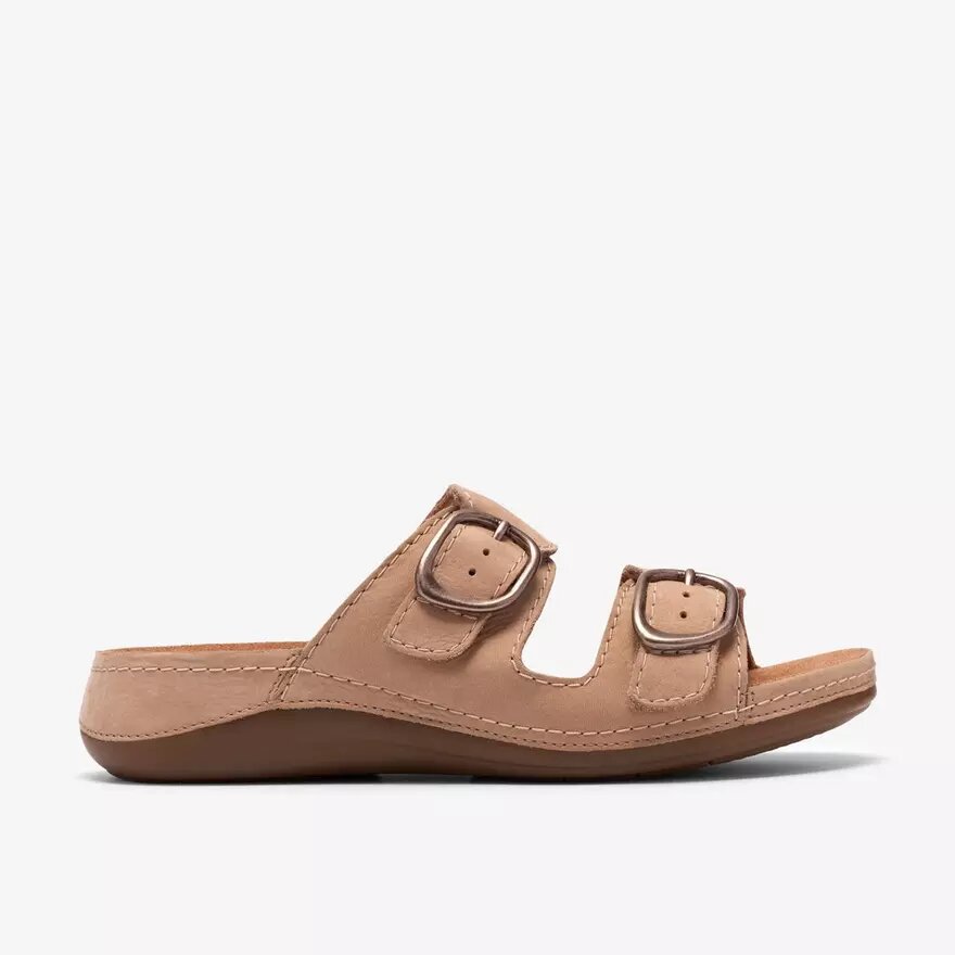 Cecily Step beige platte sandalen van nubuck voor dames Cecily Step beige platte sandalen van nubuck voor dames