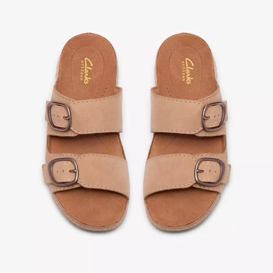 Cecily Step beige platte sandalen van nubuck voor dames Cecily Step beige platte sandalen van nubuck voor dames