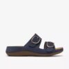 Cecily Step platte sandalen voor dames in marineblauw nubuck