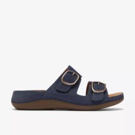 Cecily Step platte sandalen voor dames in marineblauw nubuck