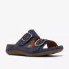 Cecily Step platte sandalen voor dames in marineblauw nubuck