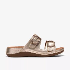Cecily Step platte sandalen voor dames van champagnekleurig leer Cecily Step platte sandalen voor dames van champagnekleurig leer