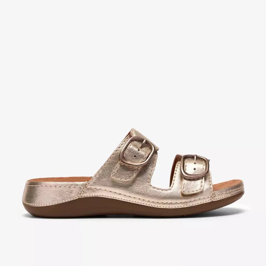 Cecily Step platte sandalen voor dames van champagnekleurig leer Cecily Step platte sandalen voor dames van champagnekleurig leer