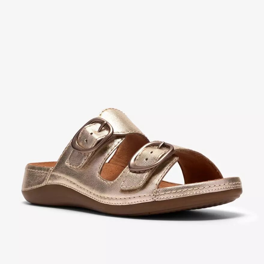 Cecily Step platte sandalen voor dames van champagnekleurig leer Cecily Step platte sandalen voor dames van champagnekleurig leer