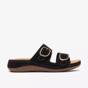 Cecily Step zwarte platte sandalen van nubuck voor dames
