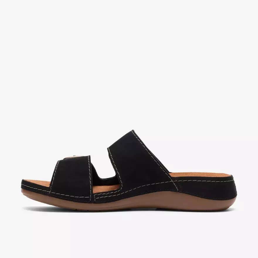 Cecily Step zwarte platte sandalen van nubuck voor dames Cecily Step zwarte platte sandalen van nubuck voor dames