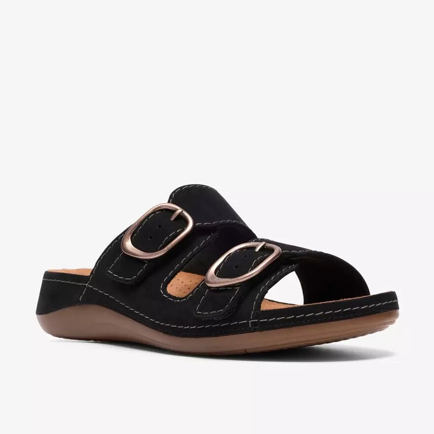 Cecily Step zwarte platte sandalen van nubuck voor dames Cecily Step zwarte platte sandalen van nubuck voor dames