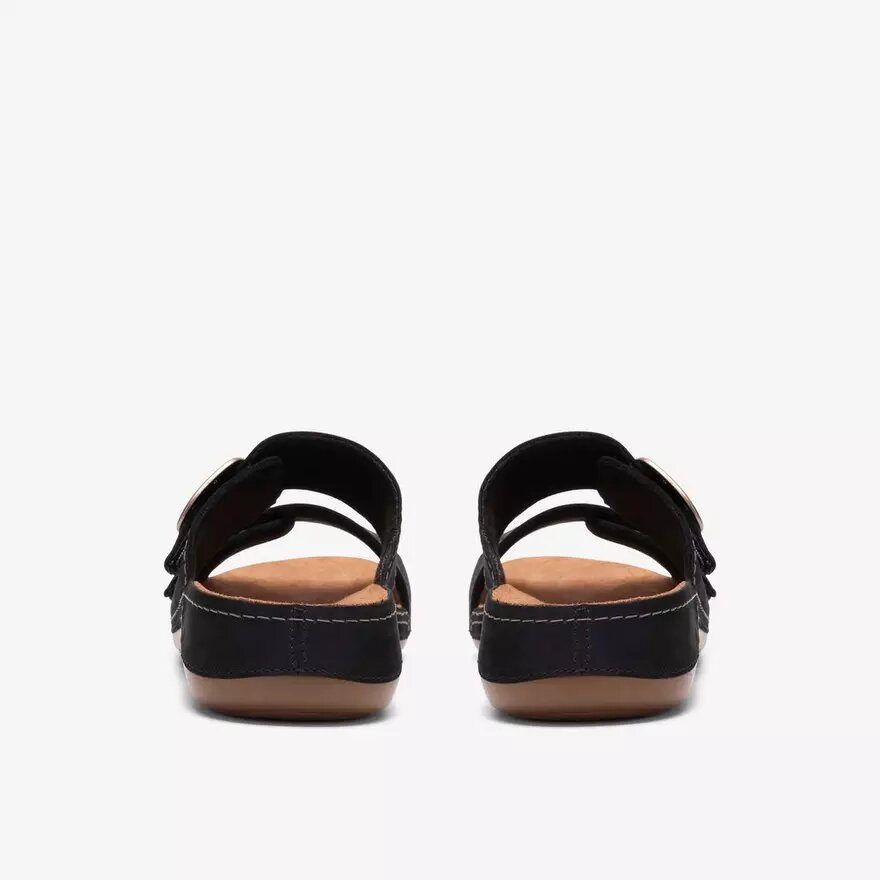 Cecily Step zwarte platte sandalen van nubuck voor dames Cecily Step zwarte platte sandalen van nubuck voor dames