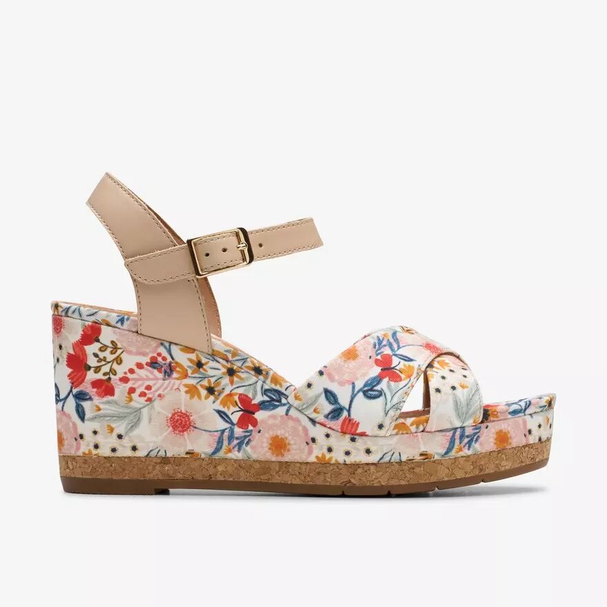 Chicly Floral witte Wedges voor dames Chicly Floral witte Wedges voor dames