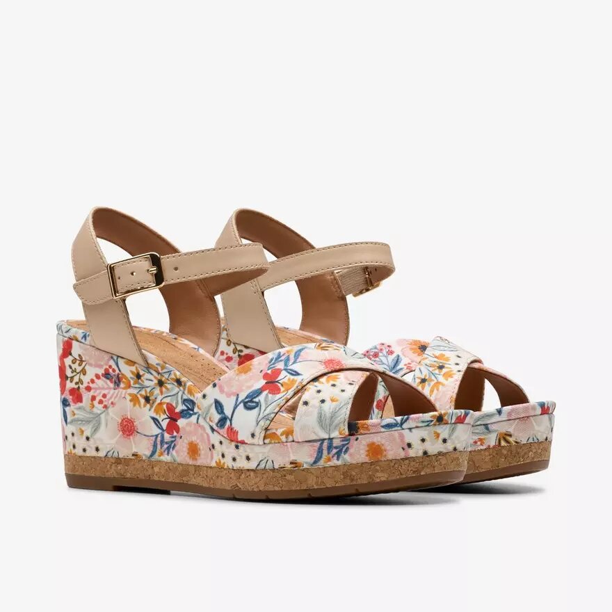 Chicly Floral witte Wedges voor dames Chicly Floral witte Wedges voor dames
