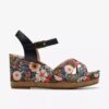 Chicly Floral zwarte Wedges voor dames