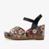 Chicly Floral zwarte Wedges voor dames