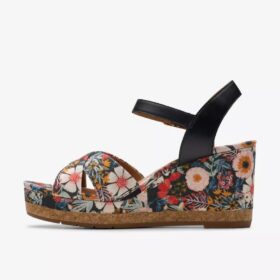 Chicly Floral zwarte Wedges voor dames