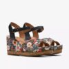 Chicly Floral zwarte Wedges voor dames