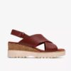 Diaz Cross Wedges met sleehak voor dames in gebrand oranje leer