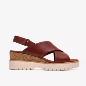 Diaz Cross Wedges met sleehak voor dames in gebrand oranje leer