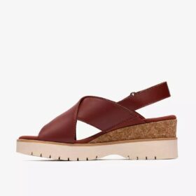 Diaz Cross Wedges met sleehak voor dames in gebrand oranje leer