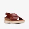 Diaz Cross Wedges met sleehak voor dames in gebrand oranje leer