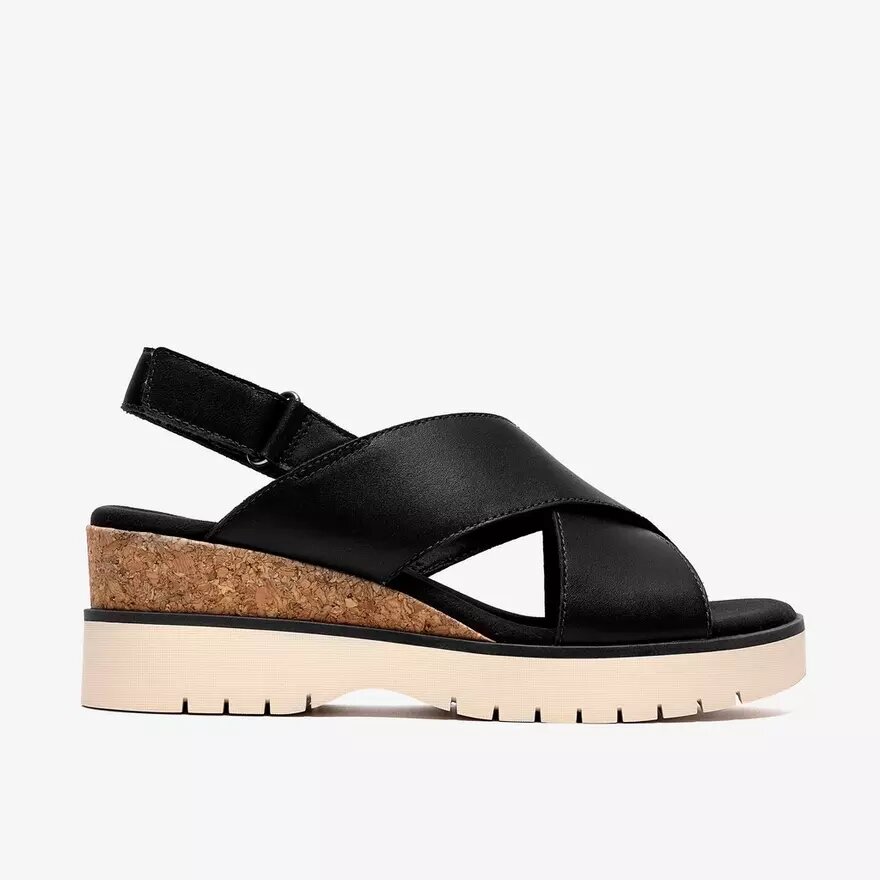 Diaz Cross zwarte leren Wedges voor dames Diaz Cross zwarte leren Wedges voor dames