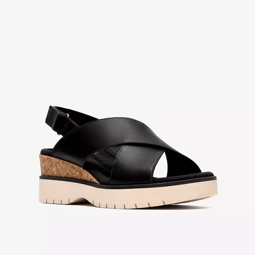 Diaz Cross zwarte leren Wedges voor dames Diaz Cross zwarte leren Wedges voor dames