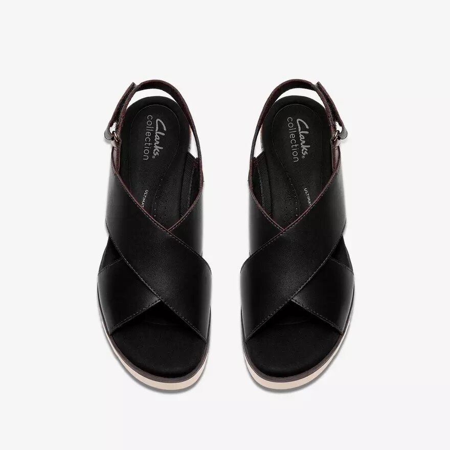 Diaz Cross zwarte leren Wedges voor dames Diaz Cross zwarte leren Wedges voor dames