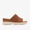 Diaz Slide voor dames, tan leren Wedges