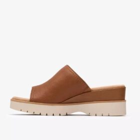 Diaz Slide voor dames, tan leren Wedges