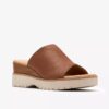 Diaz Slide voor dames, tan leren Wedges
