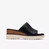Diaz-slippers voor dames, zwarte leren Wedges, VS Diaz-slippers voor dames, zwarte leren Wedges, VS