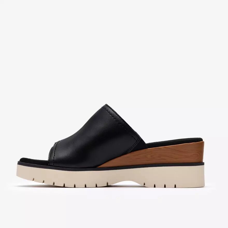 Diaz-slippers voor dames, zwarte leren Wedges, VS Diaz-slippers voor dames, zwarte leren Wedges, VS