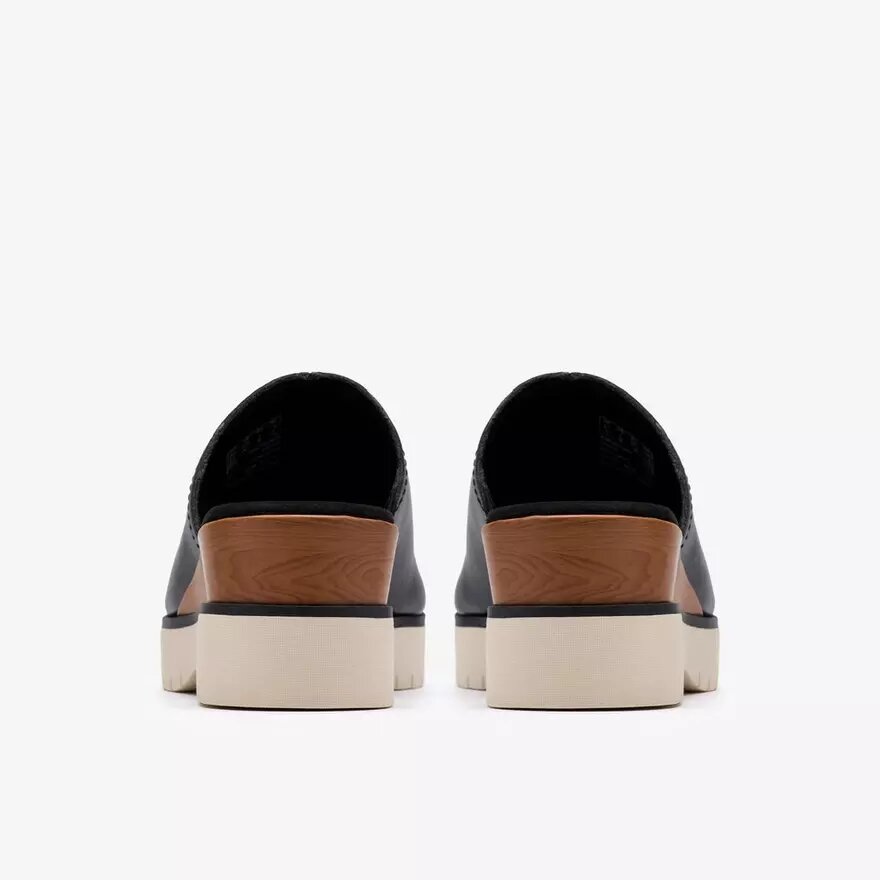 Diaz-slippers voor dames, zwarte leren Wedges, VS Diaz-slippers voor dames, zwarte leren Wedges, VS
