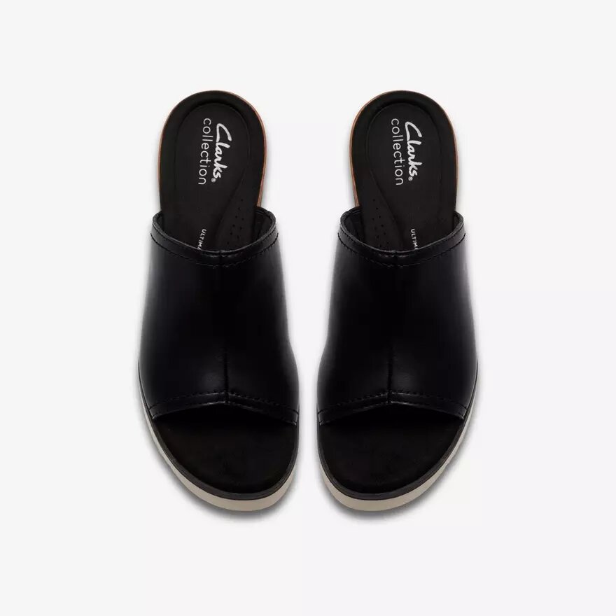 Diaz-slippers voor dames, zwarte leren Wedges, VS Diaz-slippers voor dames, zwarte leren Wedges, VS