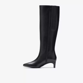 Edina Tall zwarte leren kniehoge laarzen voor dames, VS Edina Tall zwarte leren kniehoge laarzen voor dames, VS
