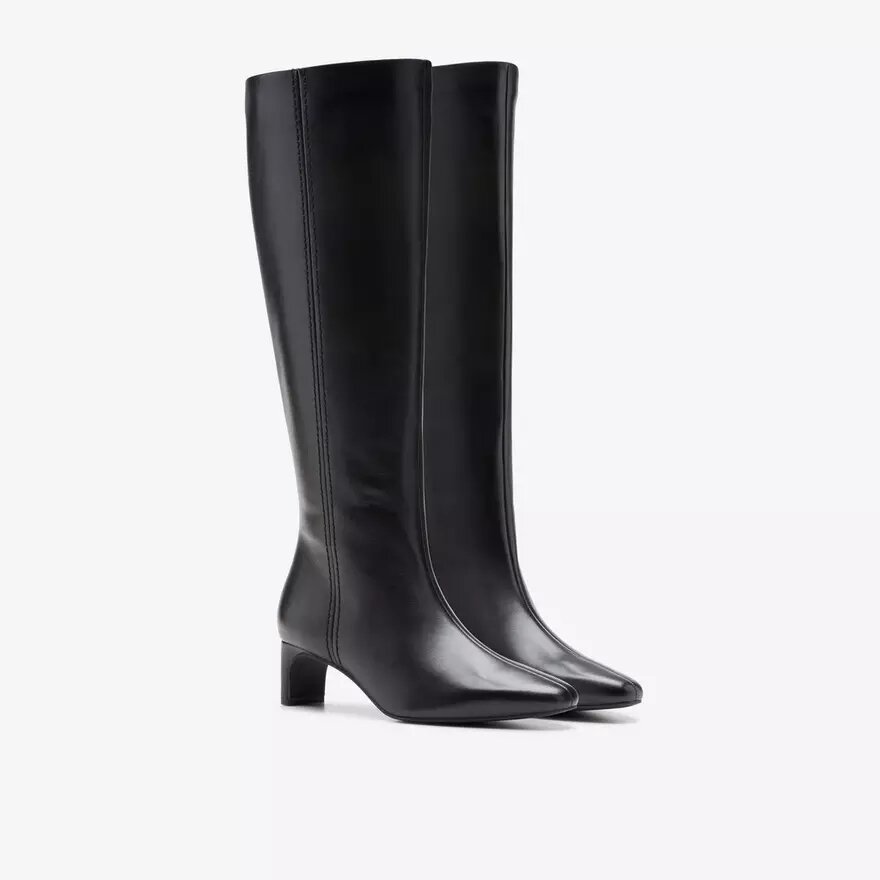 Edina Tall zwarte leren kniehoge laarzen voor dames, VS Edina Tall zwarte leren kniehoge laarzen voor dames, VS